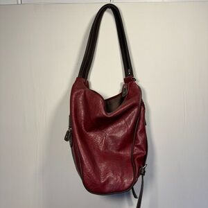 Mouflon Convertible Shoulder Hobo Backpack Cherry Red‎ Leather Vintage 90s Y2K